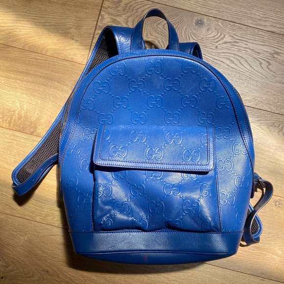 GUCCI Blue Embossed Soho Pocket Backpack - Picture 1 of 16
